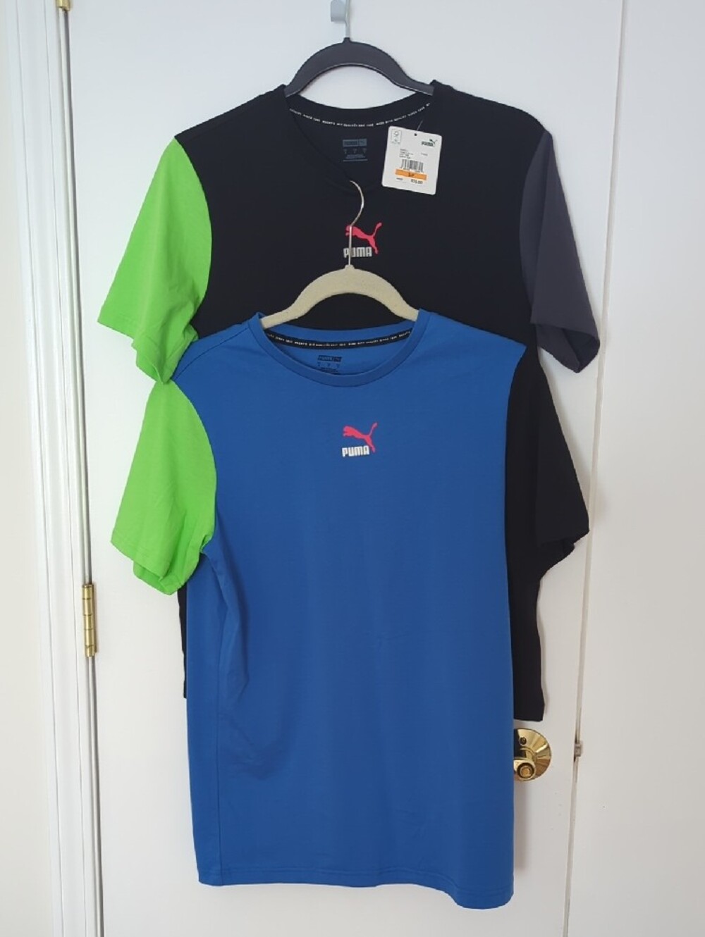 Puma Blue Tee with Green and Black Sleeves